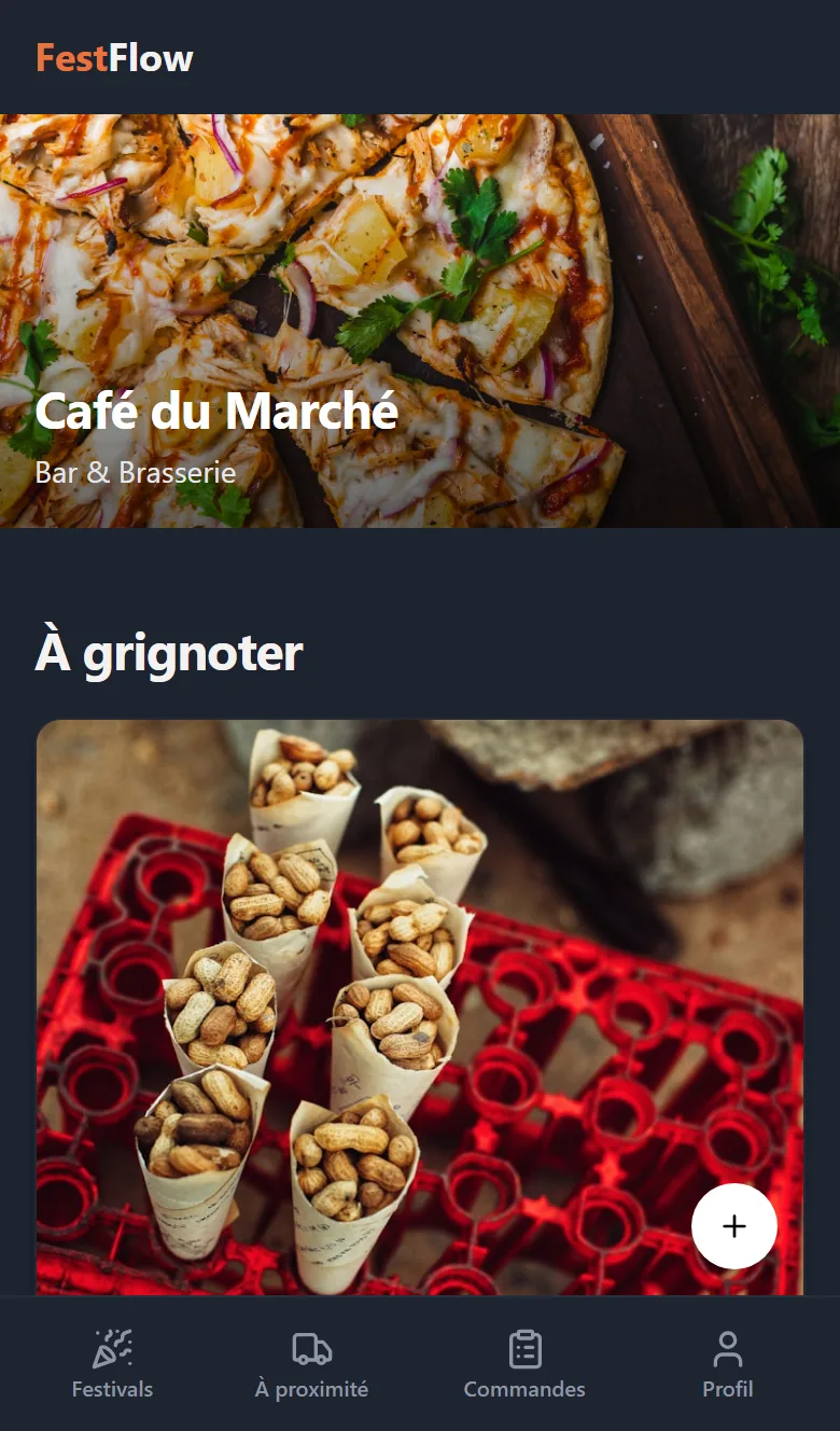 La carte de l’établissement dans le téléphone du client